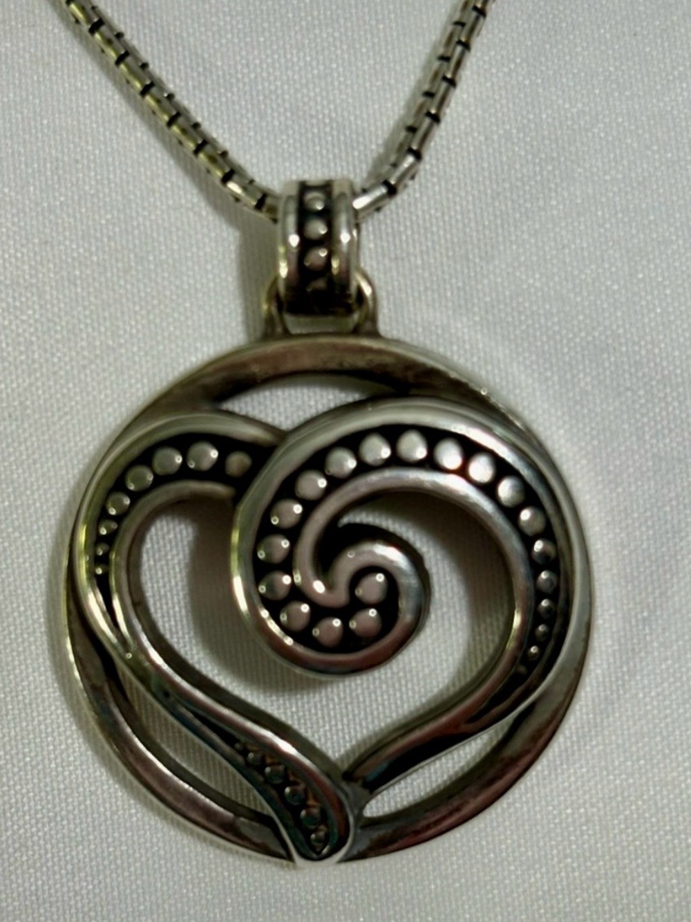 Brighton “Ayu Heart” Retired Puffed Open Scroll Silver Plated Pendant Necklace